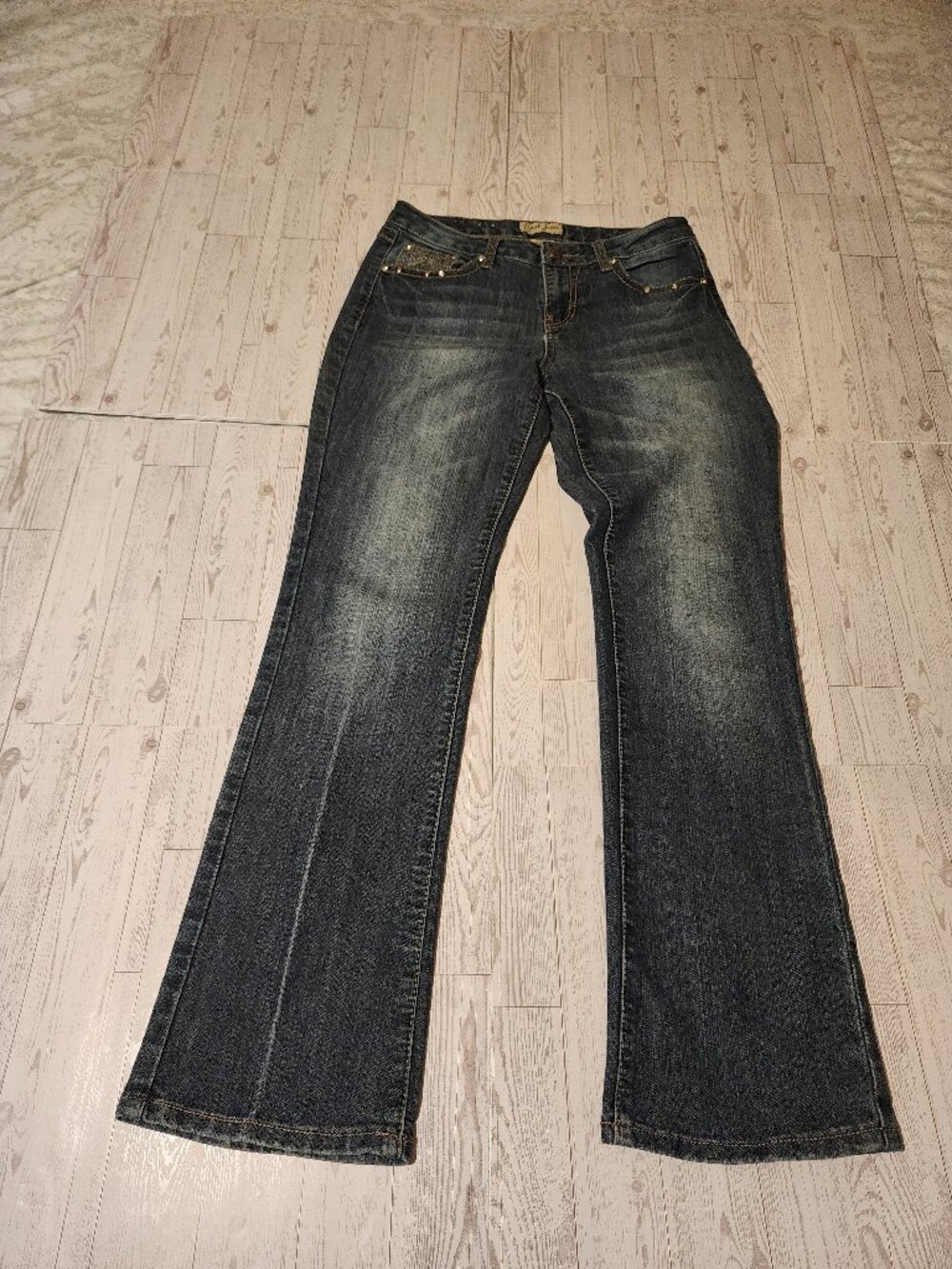 Earl Jean Women's Bootcut Jeans Size 6 Dark Wash Embellished Pocket Stretch